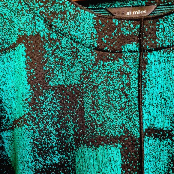 Ali Miles top Shirt Blouse Size Large Stretch Green Black 3/4 Sleeve Pocket - Picture 10 of 11